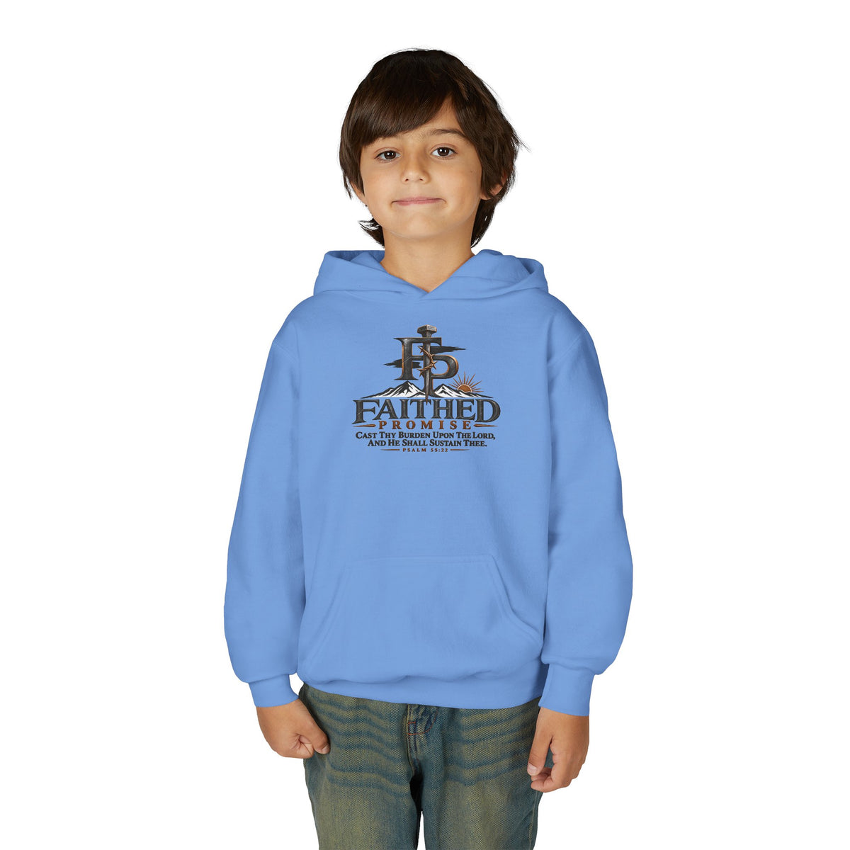 FaithedPromise Kids Classic Promise Hoodie — Psalm 55:22