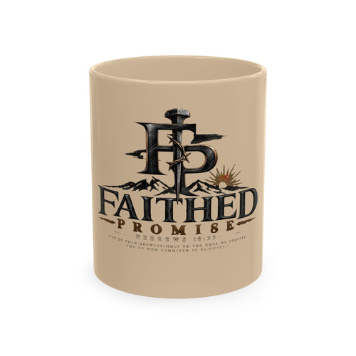 Faithed Promise Ceramic Mug — Faith-Inspired Mountain & Sunrise Coffee Cup