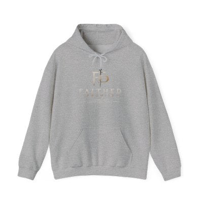 Sport Grey Faithed Promise logo hoodie, exact Printify front mockup