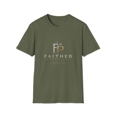 Military Green Faithed Promise classic cross tee, exact Printify front mockup