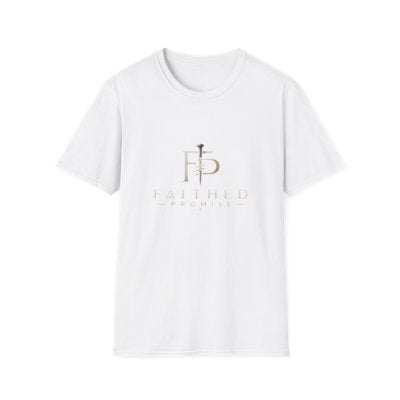 White Faithed Promise classic cross tee, exact Printify front mockup