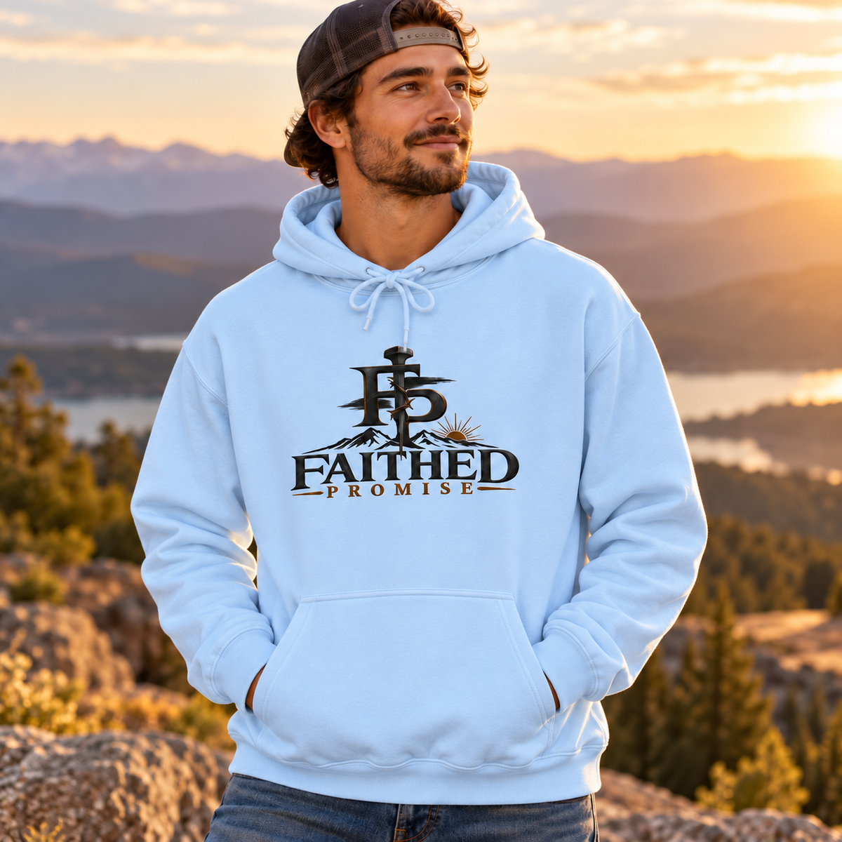 Faithed Promise cross hoodie in Light Blue