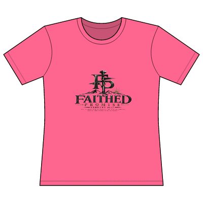 Neon Pink Faithed Promise women's performance tee, exact Printify front mockup