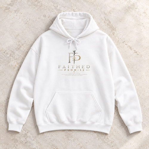 Styled product mockup of FaithedPromise Classic Christian Hoodie — Logo Pullover